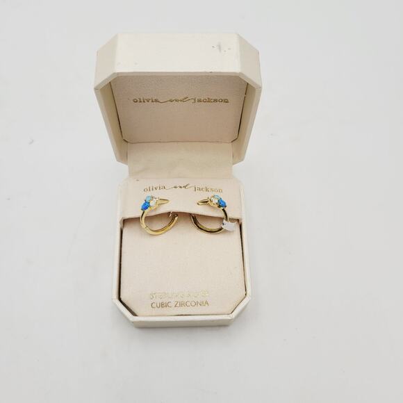 Olivia and Jackson Sterling Silver Cubic Zirconia Earrings Blue Gold Tone Boxed - Picture 5 of 10